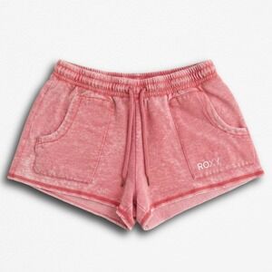Roxy Pink Acid Wash Fleece Lounge Shorts Womens Large Drawstring Beach Shorts